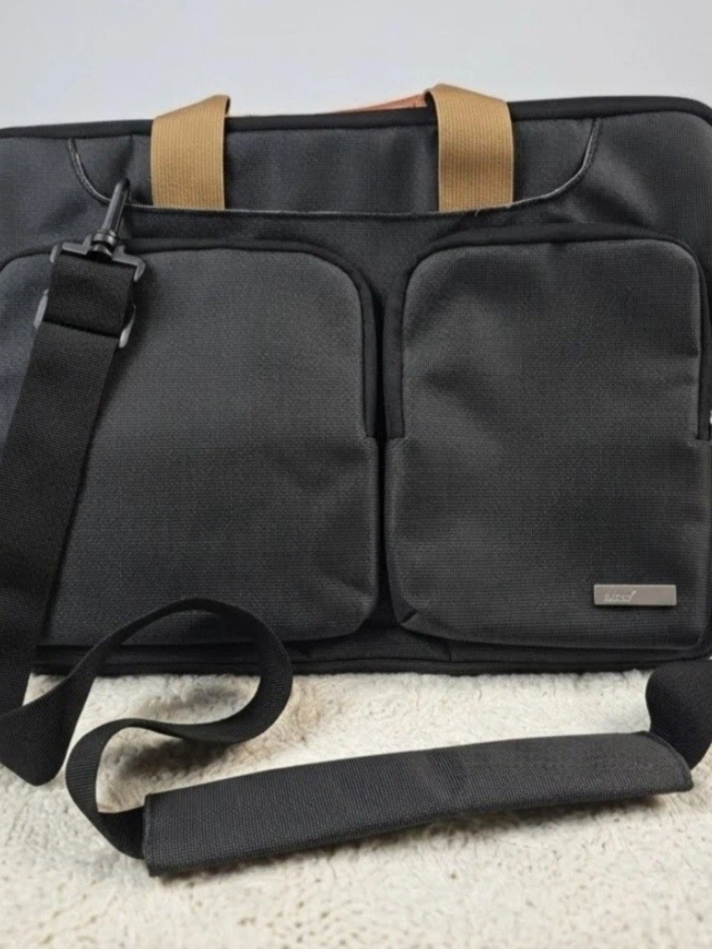 Lacdo padded nylon 14 in laptop shoulder/messenger bag, black/gray/brown